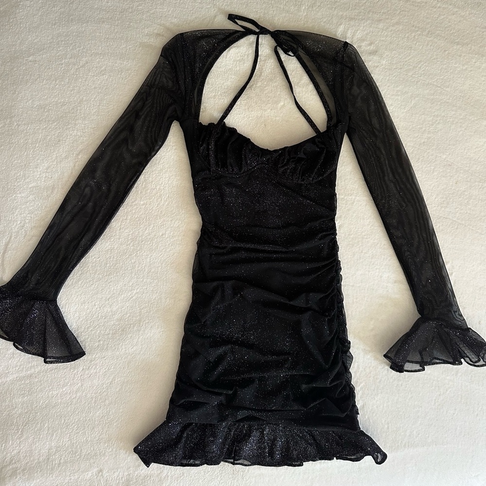 Elegant Black Dress with Sheer Sleeves